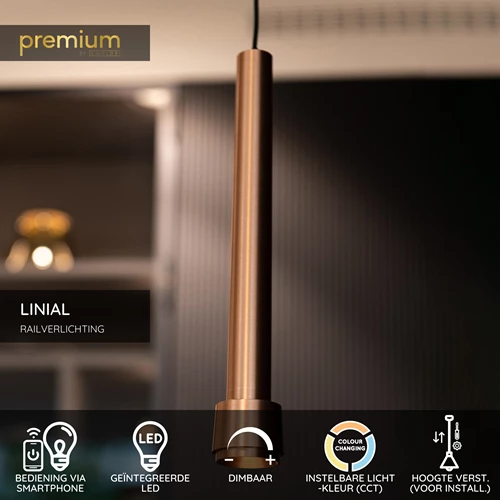 Lucide Premium LINIAL TUBIZ Hanglamp - 1-fase Railsysteem / Smart Railverlichting - Smart - 48V Track - 1xLED - Champagne - USP